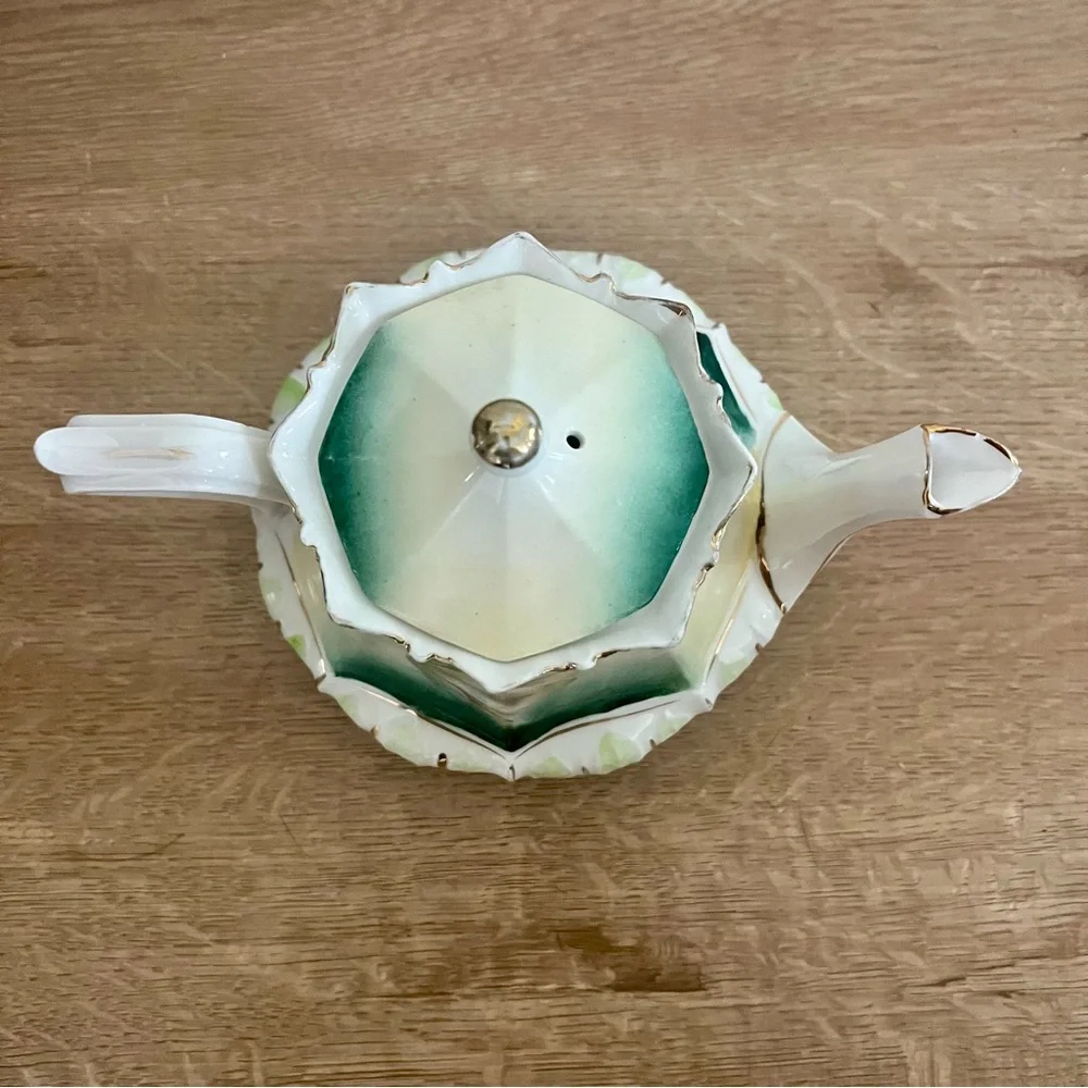 Antique RS Prussia Teapot Floral Rose Porcelain Green Wreath Mark c. 1870-1918‎